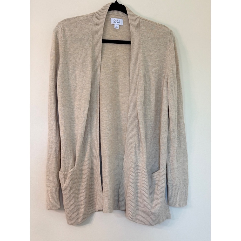 Croft & Barrow Womens Medium Oatmeal Beige Open Front Knit Cardigan Sweater